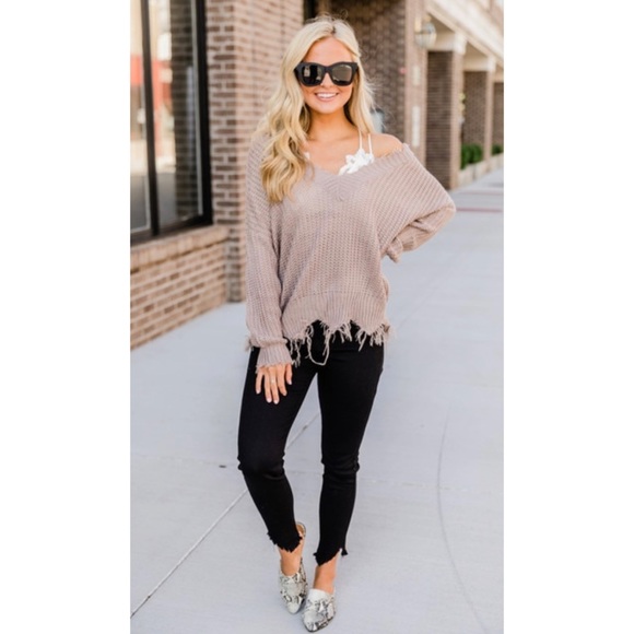 pink lily taupe distressed sweater - Picture 4 of 8